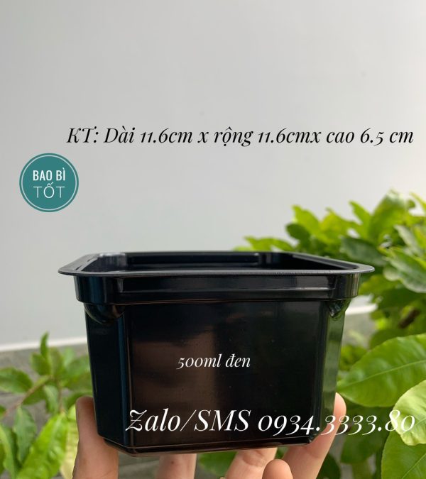 Hộp nhựa vuông đen 500ml