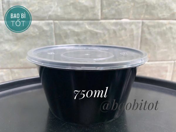 Hộp nhựa tròn đen 750ml
