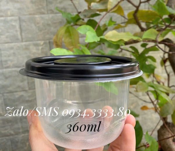 Thố nhựa nắp đen 360ml