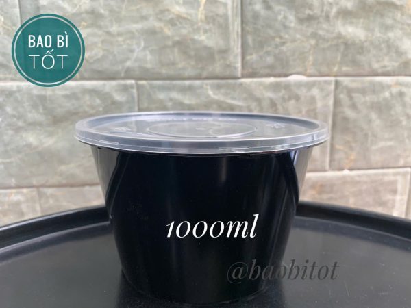 Hộp nhựa tròn đen 1000ml