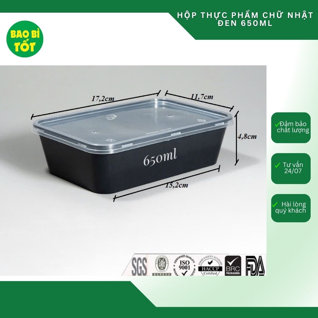 Hộp thực phẩm chữ nhật đen UKP 650ml
