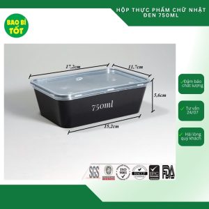 Hộp thực phẩm chữ nhật đen UKP 750ml