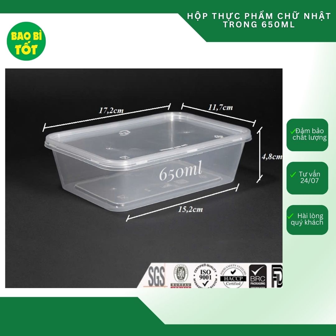 Hộp thực phẩm chữ nhật trong UKP 650ml