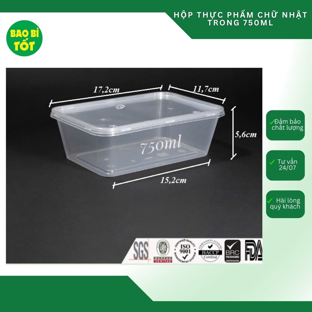 Hộp thực phẩm chữ nhật trong UKP 750ml
