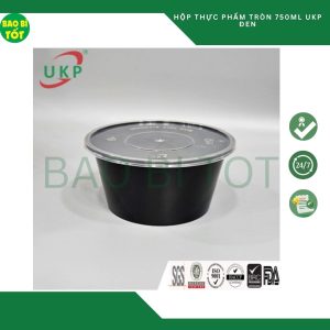 300 bộ Hộp thực phẩm tròn đen 750ml UKP Φ15cm