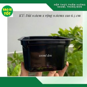 Hộp vuông đen 500ml THH+Nắp trong(PET)