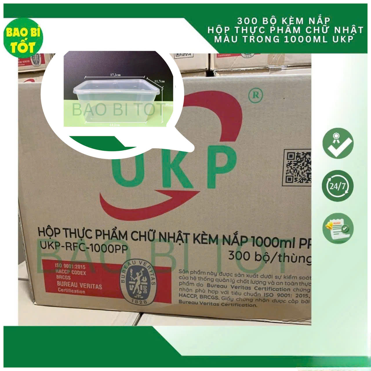 300 bộ Hộp thực phẩm chữ nhật trong UKP 1000ml - Ảnh 4