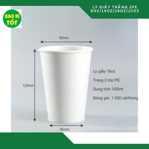 Ly giấy trắng 16oz 2PE VN