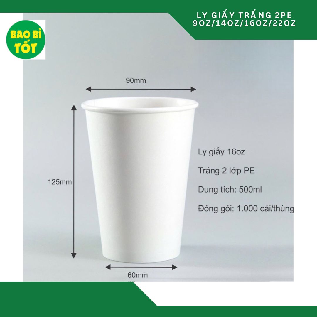 Ly giấy trắng 16oz 2PE VN