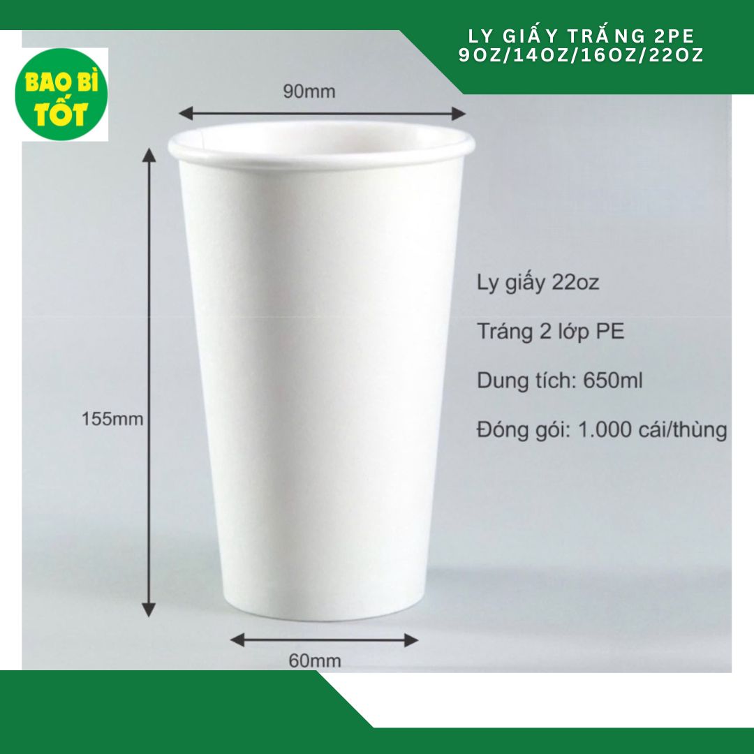 Ly giấy trắng 22oz 2PE VN