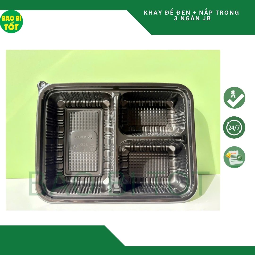 Hộp đế đen 3 ngăn+nắp trong(PET) JB88 - Ảnh 3