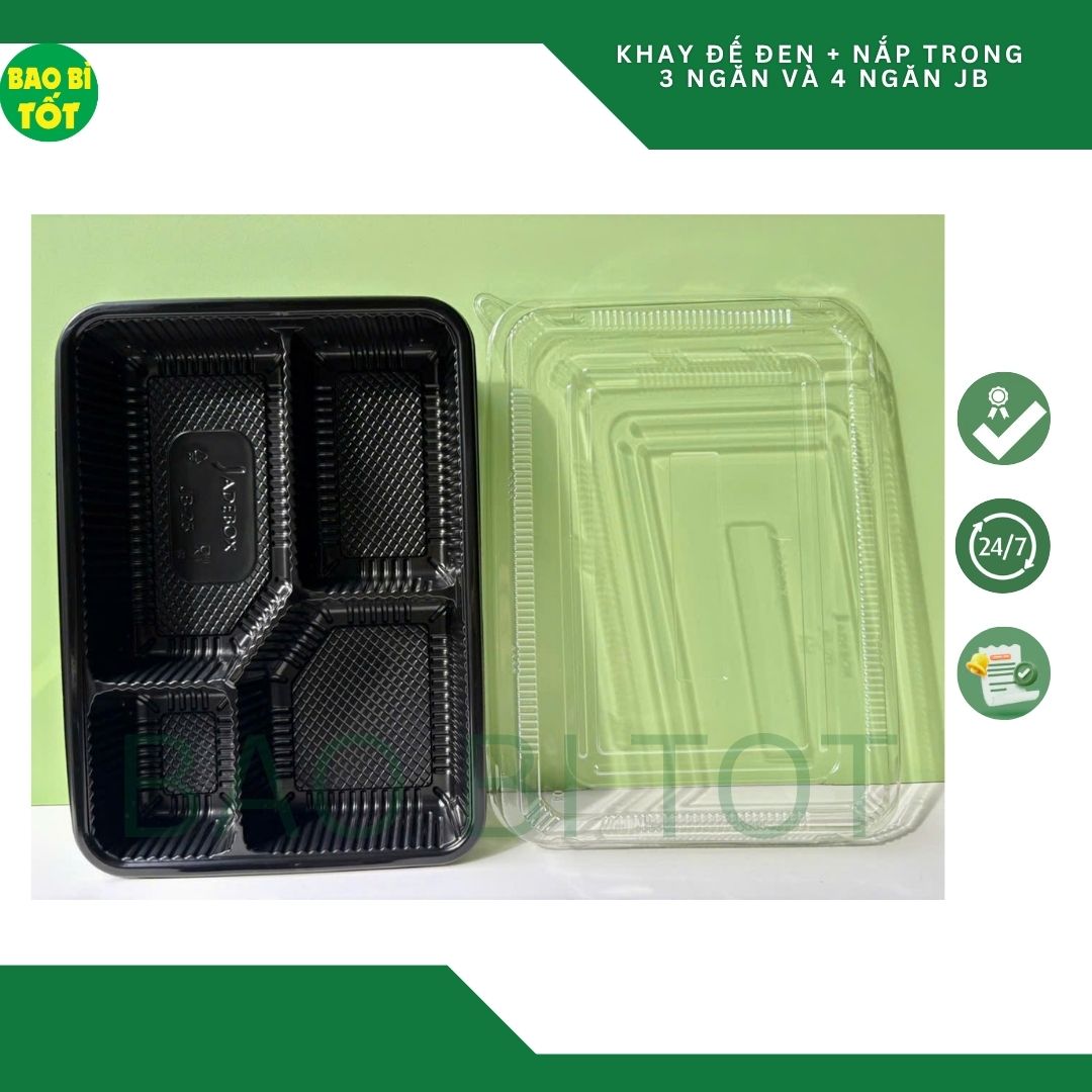 Hộp đế đen 4 ngăn+nắp trong(PET) JB25 - Ảnh 3