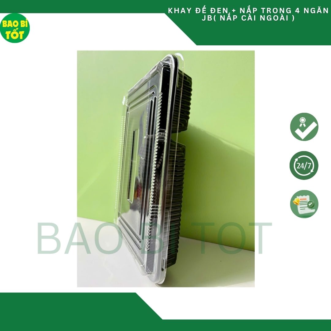 Hộp đế đen 4 ngăn+nắp trong(PET) JB25 - Ảnh 2